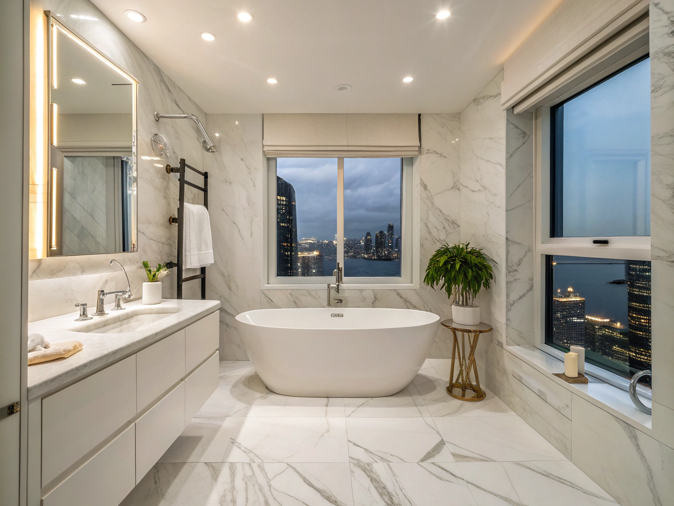 Luxe badkamer met vrijstaand bad en regendouche