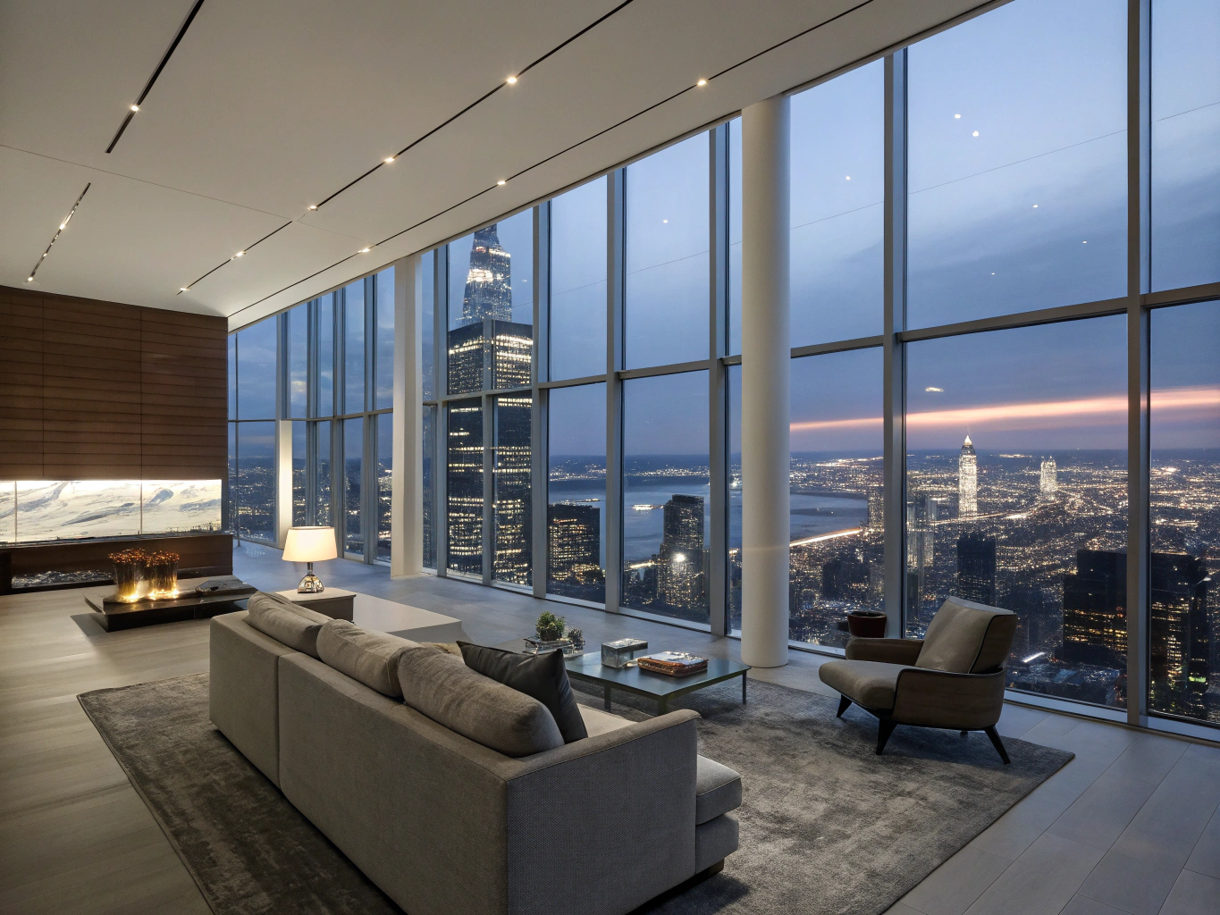 Modern penthouse interieur met zicht op de stad